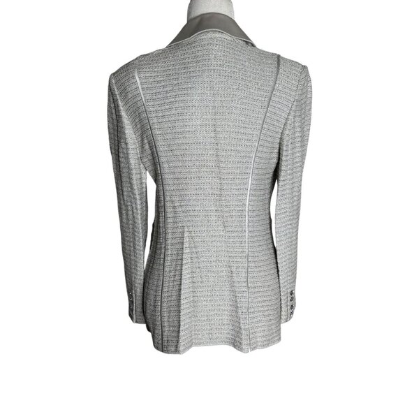 Vintage St John Evening Metallic Blazer 8 Silver Grey Satin Lapel Buttons Pocket - Picture 5 of 7